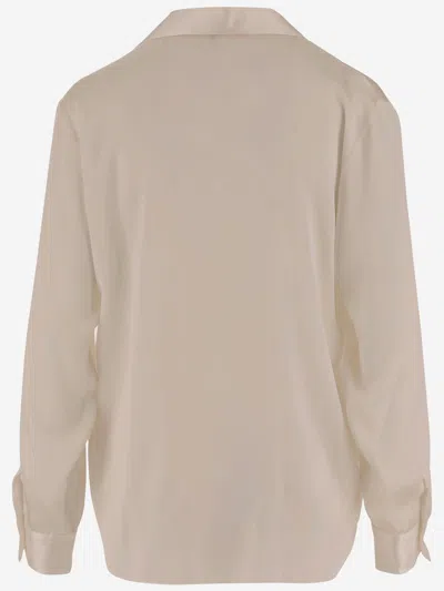 Her Shirt Stretch Silk Shirt With Ruffles In Neutral