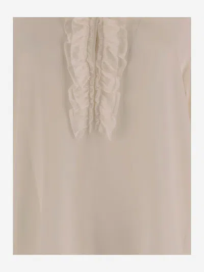 Her Shirt Stretch Silk Shirt With Ruffles In Neutral