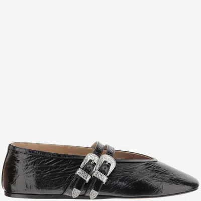 Le Monde Beryl Claudia Laminated Leather Ballerina Flats In Black
