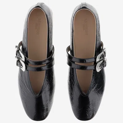 Le Monde Beryl Claudia Laminated Leather Ballerina Flats In Black