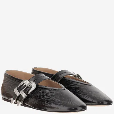 Le Monde Beryl Claudia Laminated Leather Ballerina Flats In Black