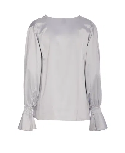 Pinko Satin Boat Neck Long Sleeve Top In Gray