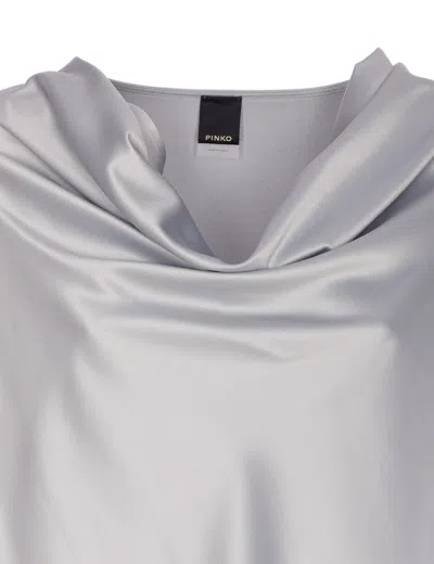 Pinko Satin Boat Neck Long Sleeve Top In Gray