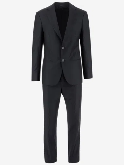 Giorgio Armani Official Store Soho Line Single-breasted Suit In Pinpoint-effect Virgin-wool Serge In Blue