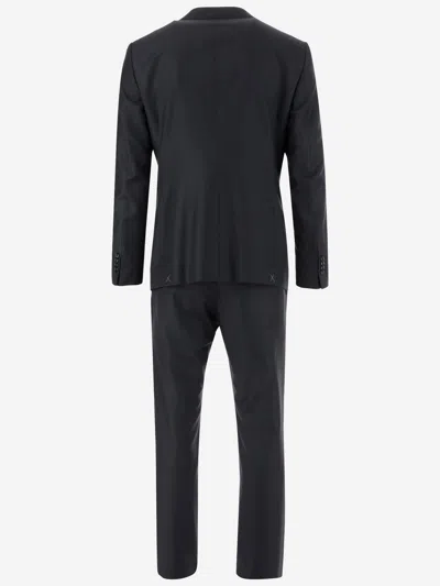 Giorgio Armani Official Store Soho Line Single-breasted Suit In Pinpoint-effect Virgin-wool Serge In Blue