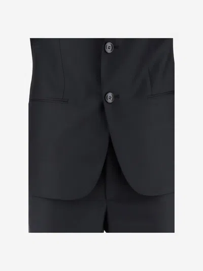 Giorgio Armani Official Store Soho Line Single-breasted Suit In Pinpoint-effect Virgin-wool Serge In Blue