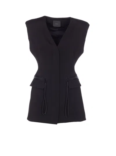Pinko Sleeveless V-neck Fitted Jacket Pockets In Black