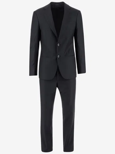 Giorgio Armani Official Store Soho Line Single-breasted Suit In Pinpoint-effect Virgin-wool Serge In Blue
