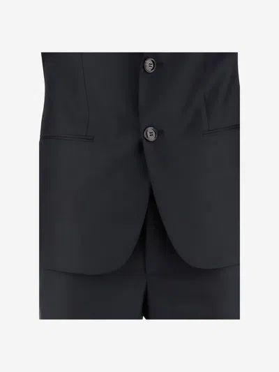 Giorgio Armani Official Store Soho Line Single-breasted Suit In Pinpoint-effect Virgin-wool Serge In Blue