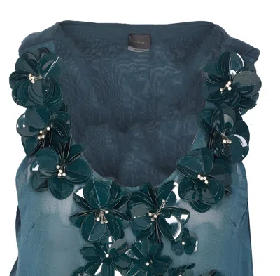 Pinko Sleeveless Scoop Neck Top Sequins In Green