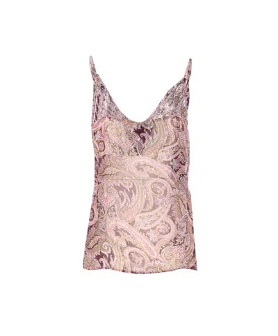Pinko Lace And Metalized Detail V Neck Top In Pink