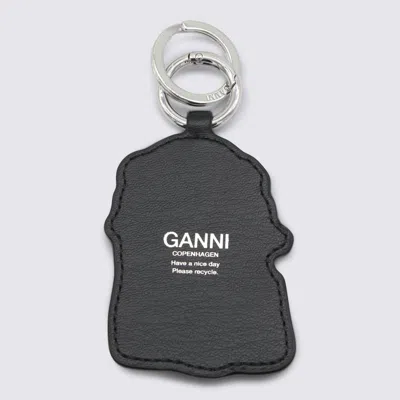 Ganni Black Leather Keyring In Black
