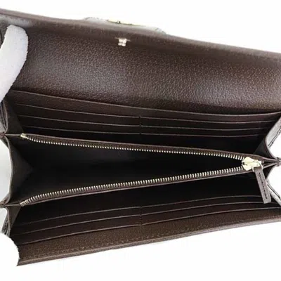 Pre-owned Gucci Gg Supreme Beige Dark Brown Gg Supreme Long Wallet (bi-fold) () In Multi