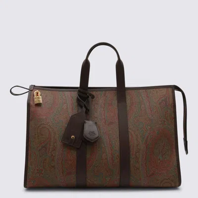Etro Paisley Travel Bag Leather Trim Tag In Brown