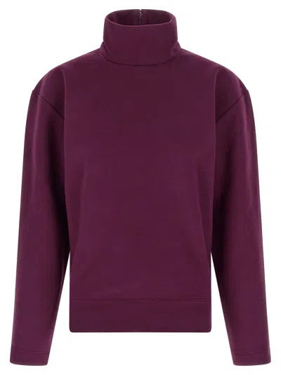Saint Laurent Boxy Turtleneck Sweatshirt Ribbed Cuffs In Purple