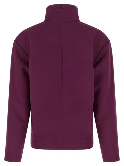 Saint Laurent Boxy Turtleneck Sweatshirt Ribbed Cuffs In Purple