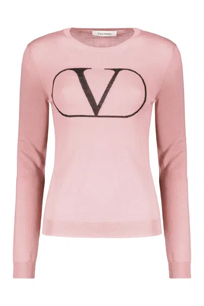 Valentino Long Sleeve Crew-neck Sweater In Pink