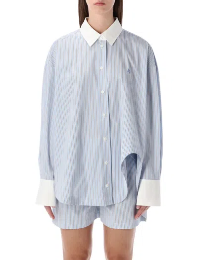 Attico Striped Embroidered Shirt In Blue