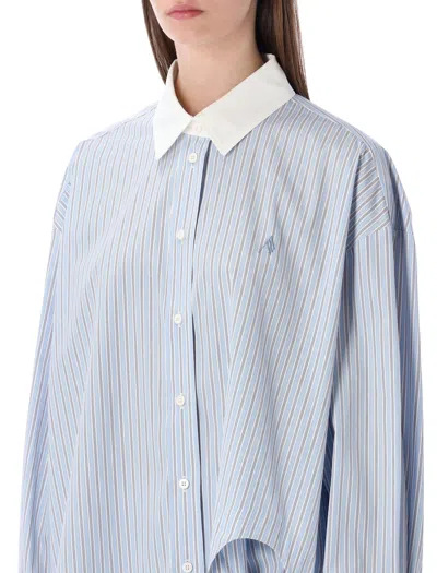 Attico Striped Embroidered Shirt In Blue