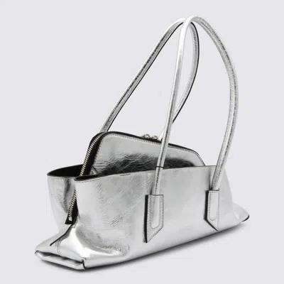 Attico Silver Leather La Passeggiata Top Handle Bag In Silver