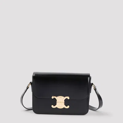 Celine Teen Triomphe Leather Crossbody Bag In Black