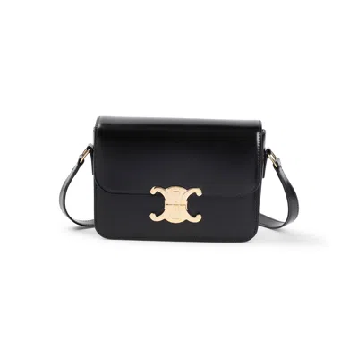 Celine Teen Triomphe Leather Crossbody Bag In Black