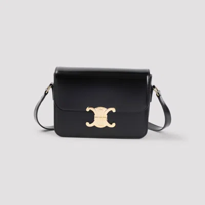 Celine Teen Triomphe Leather Crossbody Bag In Black