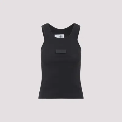 Mm6 Maison Margiela Numeric Logo Patch Stretch Cotton Tank In Blue