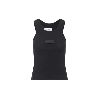 Mm6 Maison Margiela Numeric Logo Patch Stretch Cotton Tank In Blue