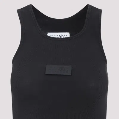 Mm6 Maison Margiela Numeric Logo Patch Stretch Cotton Tank In Blue