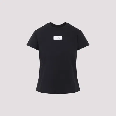 Mm6 Maison Margiela Crewneck T-shirt With Rectangular Applique And Design In Black