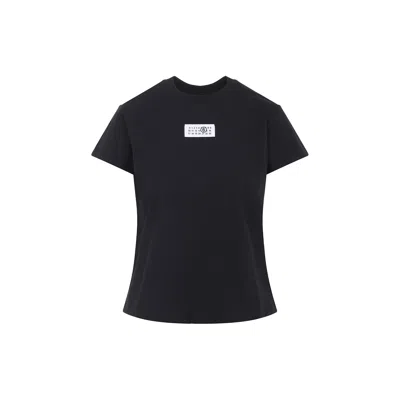 Mm6 Maison Margiela Crewneck T-shirt With Rectangular Applique And Design In Black