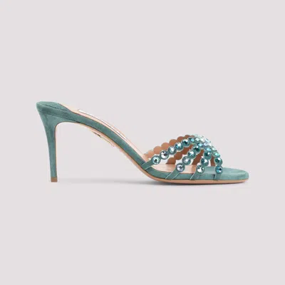 Aquazzura Tequila Mule Embellished Straps Open Toe Stiletto In Blue