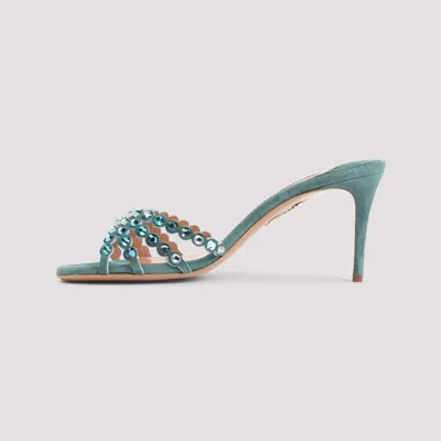 Aquazzura Tequila Mule Embellished Straps Open Toe Stiletto In Blue