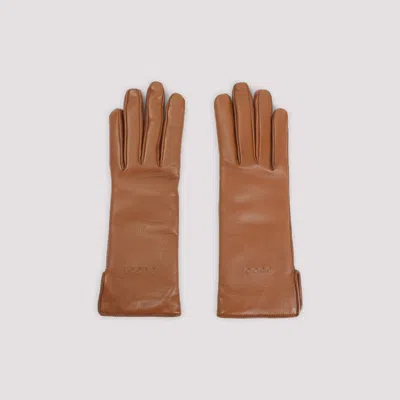 Gucci Long Smooth Leather Gloves For All Seasons In Brown