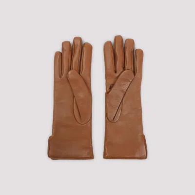 Gucci Long Smooth Leather Gloves For All Seasons In Brown