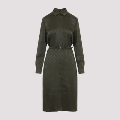 Gucci Gg-jacquard Midi Shirt Dress In Green