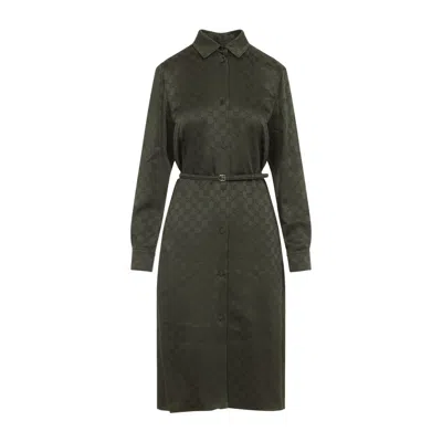 Gucci Gg-jacquard Midi Shirt Dress In Green