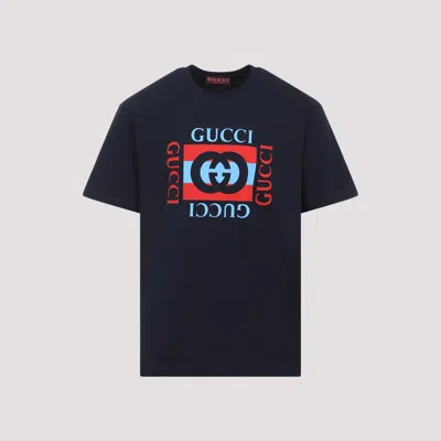 Gucci Men Printed Cotton Jersey T-shirt In Blue