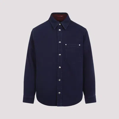 Gucci Blue Jacket With Classic Collar And Reversible Design In Cotton Man In Blue