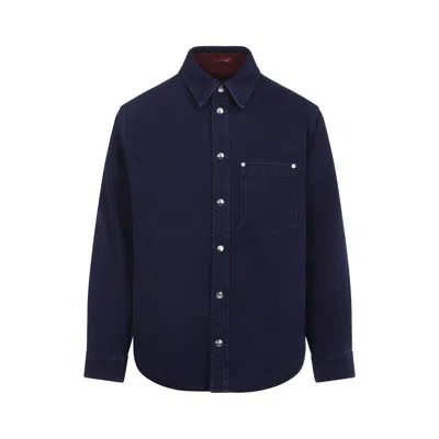 Gucci Blue Jacket With Classic Collar And Reversible Design In Cotton Man In Blue