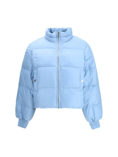 Ganni Shiny Nylon Short Puffer Jacket In Blue