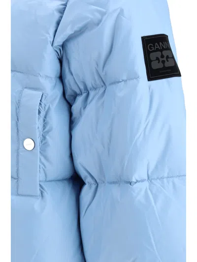 Ganni Shiny Nylon Short Puffer Jacket In Blue