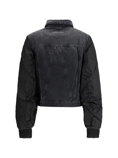 Ganni Modern Denim Jacket Contrast Sleeves In Black