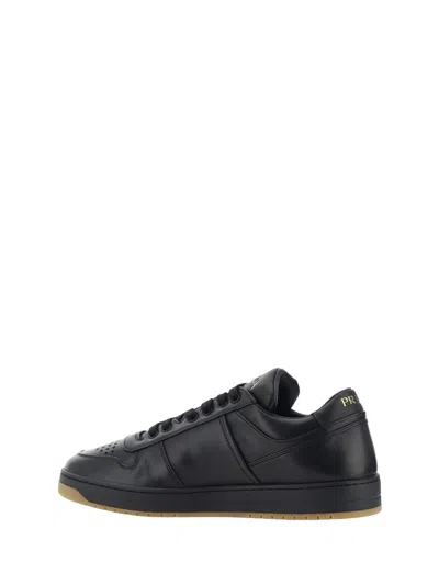 Prada Enamel-triangle Leather Sneakers In Black
