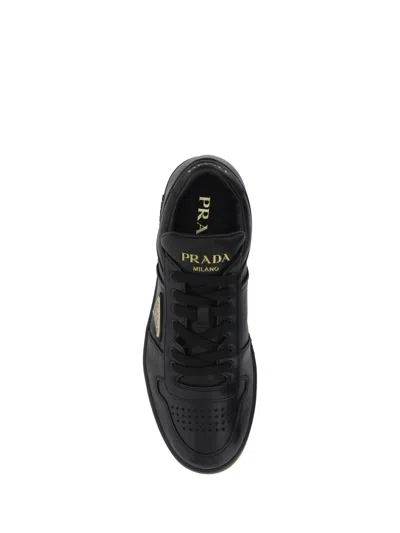 Prada Enamel-triangle Leather Sneakers In Black