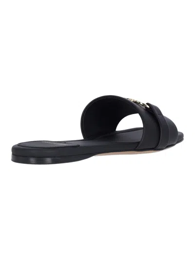 Ferragamo Slide Gancini Sandals In Black