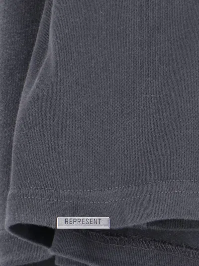 Represent Black Crew Neck T-shirt With Graphic Print On Front And Back And Faded Effect In Cotton Man In Gray