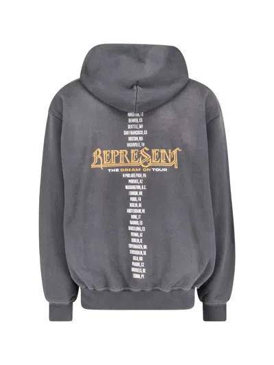 Represent Black Hoodie With Graphic Print On Front And Back And Faded Effect In Cotton Man In Gray