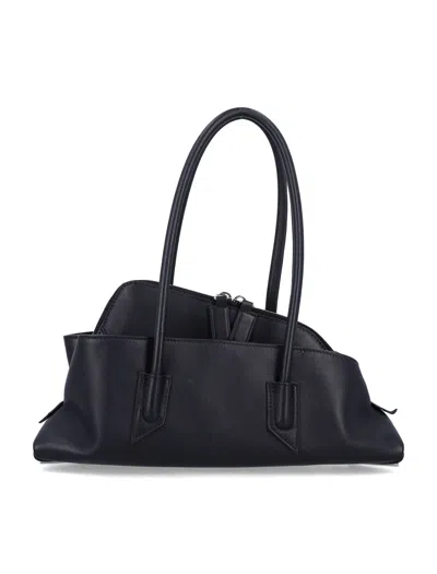 Attico Calf Leather Asymmetric La Passeggiata Tote Bag In Black